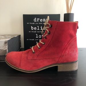 Red genuine suede ankle boots